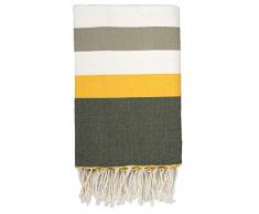 Moorish Idol - Fouta Traditionnelle- 100cm x 200cm- Blanc/Taupe Clair/Jaune Safran/Vert Kaki