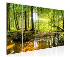 Tableau decoration murale Paysage de la forêt 150 x 60 cm XXL Impression sur Toile Salon Appartment Vert 5 Parties - prêt à accrocher 611756a
