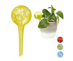 Relaxdays 10025455_48 Globes dâarrosage Lot de 2, Distributeur Eau Plantes et Fleurs, Outil de Bureau, Ã 6 cm, Verre, Jaune