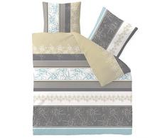 Aqua-Textil Trend Vanesa Linge de lit Coton Fleurs Rayures Blanc Gris Beige 200 x 200 cm