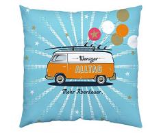 Happy Life 46425 Coussin décoratif Motif Bus Bleu Clair 50 x 50 cm