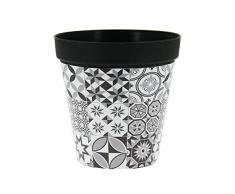 My Note Deco 065759 Cache Pot Rond prÃ©-percÃ© 20cm Carreaux Ciment en Plastique Recyclable, Noir, DiamÃ¨tre 20 cm