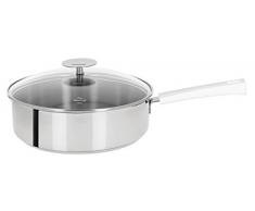 Cristel-S24MW - Sauteuse inox 24cm - PoignÃ©e backÃ©lite blanche + couvercle- Collection Mutine