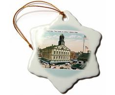 3dRose Faneull Hall, Le Berceau de la liberté Scène de Rue de Boston Flocon de Neige Ornement, Multicolore, 7,6 cm