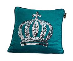 GLÃÃCKLER by KBT Bettwaren 4001626021710 Coussin décoratif rembourré avec Une Couronne à Paillettes argentées Pétrole 50 x 50 cm