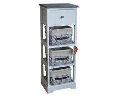 ASPECT Nantes Meuble de Rangement Ã tiroirs en Osier avec Cadre en Bois Blanc/Gris 30 x 24,5 x 82,5 cm