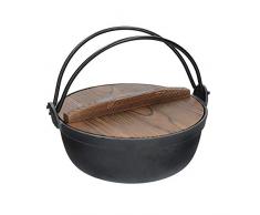 KitchenCraft World of Flavours Casserole japonaise en fonte avec couvercle en bois Noir 1,5 l