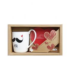 laroom 13850Â âÂ Set Cadeau Bureau Tasse avec lÃ¨vre Masculin et Dessous de cÅur, Blanc, Rouge