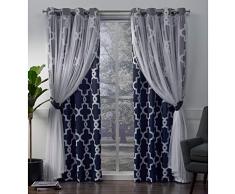 Exclusif Home Alegra par Couches géométriques occultant et Sheer fenêtre Panneau de Rideau Paire avec Åillets en Haut, Polyester, Indigo, 84 x 52 x 0.2 cm