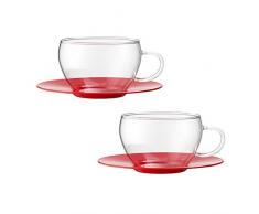 Bohemia Cristal 093Â 012Â 099Â Play of Colors Lot de 2Â Tasses Ã cafÃ©/Cappuccino en Verre Borosilicate avec soucoupes en Plastique Verre, Verre, Rouge, 0,1Â x 0,1Â x 6Â cm, de 2Â unitÃ©s