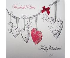 White Cotton Cards Code Xex656Â Grande Guirlande de NoÃ«l Wonderful Sister Happy Christmas Carte de NoÃ«l Faite Ã la Main
