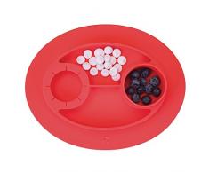 InterDesign IDjr assiette bébé, set de table enfant antidérapant en silicone, assiette ventouse avec porte-gobelet, rouge cerise