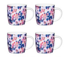 Kitchencraft Fine Painted Ditsy Floral-Patterned Corps Tasses, 425Â ML (Lot de 4), Porcelaine Anglaise, Multi/Couleur, 8.9Â x 12.4Â x 9Â cm
