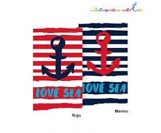 Secaneta 13921 Serviette de Plage 100% Coton Jacquard, Velours imprimÃ© Love Sea, Bleu Marine, 100 x 170 cm
