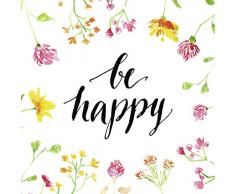 Scenolia Tableau décoration Murale BE Happy 90 x 90 cm | déco Design imprimée en France