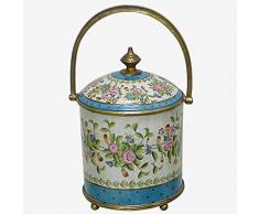 Better & Best P BR Biarritz Seau à glace en céramique, rond, avec anse longue, décoré avec des motifs floraux, bleu et doré, dimensions : 22 x 22 x 32 cm,