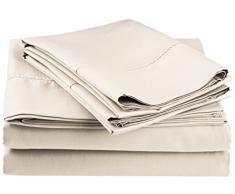 Impressions Superior - Ensemble de Drap de lit, 198 x 203 cm, Doux, rÃ©sistant aux froissements, Ã Coins Profonds, 600 Fils par Pouce carrÃ©, Coton mÃ©langÃ©, Ivoire 4 piÃ¨ces