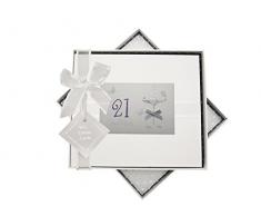 White Cotton Cards Livre dor pour 21e Anniversaire, Verre coupÃ©, Tissu, Blanc, 19,5 x 21,5 x 1,5 cm
