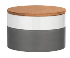 WENKO 54093100 Boîte de Rangement Malta avec Couvercle en Bambou, Capacité : 0,75 L, Céramique, 14 x 8,5 x 14 cm, Gris/ Blanc