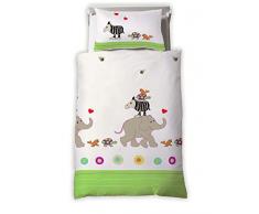 Fleuresse Dream Art Kids Parure de lit pour Enfant en Coton renforcé Motif Animaux Sympa avec éléphants, Tortues, Robes, zèbres et Abeilles Blanc/Multicolore, 100 x 135 cm + 40 x 60 cm