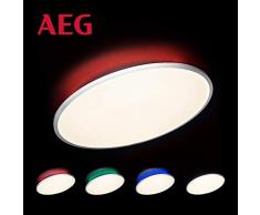 AEG Lampe de plafond à LED blanc réglable en continu avec télécommande - Température de couleur changeante - Fonction veilleuse indirecte RVB - Couleur changeante - à 60 cm - 42 W 3600 lm - 2700 K - 6500 K - Métal W