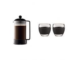 Bodum 1548-01 Brazil CafetiÃ¨re Ã Piston 8 Tasses 1 L Noir + Set de 2 verres Pavina 0,35 L noir