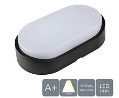 AUROLITE Lampe de cloison LED 14 W, 4000 K, 1000 lumens, IP54, idéale pour porche, jardin, allée, abri de jardin, atelier, terrasse et garage (ovale)