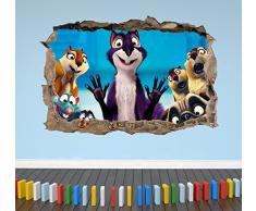 Wall Decor 247 Sticker Mural 3D The NutJob Smashed Breakout pour Chambre de garçons et Filles - Grand Paysage 70 cm x 50 cm