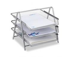 Relaxdays 10022496_55 Corbeille Niveaux Porte-courrier 3 étages métal Bureau trieur Documents A4, argenté, Silber, 35,5 x 29,5 x 27 cm