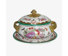 Better & Best Soperita P Frutas Plat rond en cÃ©ramique, avec poignÃ©es en bronze, avec couvercle et assiette, dÃ©corÃ© avec des motifs fruitiers, dimensions 16 x 12 x 12 cm,