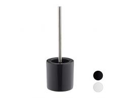 Relaxdays WC Garnitur Keramik, runder Klobürsten-Halter, wechselbarer Bürstenkopf, Bad-Set, HxD 38,5 x 12,5 cm, Grau Porte céramique Brosse tête Changeable poignée métal Salle de Bain, Gris, Plastique