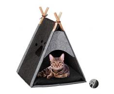 Relaxdays 10029924_709 Tente pour Chat, Tipi dâAnimaux domestiques, Petits Chiens, Feutre, Bois, Coussin, 57 x 46 x 45 cm, Gris foncé, 1