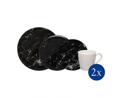 like. by Villeroy & Boch - Marmory ensemble de vaisselle 8 pièces, assiette, assiette pour le petit déjeuner, tasse à café et soucoupe aspect marbré, adapté au lave-vaisselle, blanc