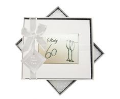 Blanc Coton Cartes danniversaire Ãge 60 flûtes à Livre dor, Tissu, Blanc, 19.5 x 21.5 x 1.5 cm