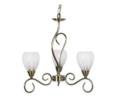 Oaks Lighting 3105 3/AB Rowan Lustre finition laiton Antique avec abat-jours en verre et satiné
