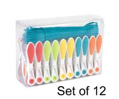 Beldray Combo-5788 Corde à linge avec pinces à linge pour usage extérieur et intérieur | 12 ensembles | Idéal pour les maisons détudiants, hôtels et caravanes | Plastique