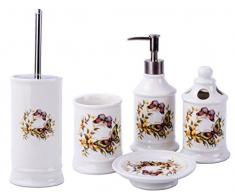 GMMH Maison de Campagne Vintage badset Papillons Salle de Bain Set daccessoires Distributeur de Savon Brosse WC Céramique (Lot de 5)