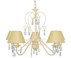 Tosel 20905 Lustre, Tube et tôle Acier, Peinture époxy, Pampilles ver, E14, 60 W, Crème cérusé