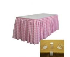 La Lin Polyester Vichy à Carreaux Jupe de Table 4,3 m, Polyester, Blanc/Rose, 426.7 x 73.66 x 0.5 cm