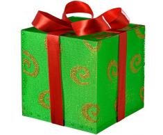 WeRChristmas 12 cm-en boîte Cadeau avec Ruban Marque-Page Rouge Motif Tourbillon à LED Couleur Changeante, Décoration pour Sapin de Noël, 1 Vert