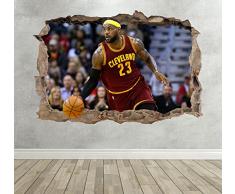 Wall Decor 247 3D Lebron James Smashed Breakout Sticker Mural pour Chambre à Coucher garçons Filles Basketball Grand Paysage 70 cm (l) x 50 cm (h)