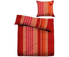 Tom Tailor 9505/811/001 Housse de Couette en Flanelle Coton Ã Motif Chevron Rouge/Beige 135 x 200 cm + 1 Taie dOreiller 80 x 80 cm