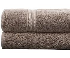 Allure Lifestyle 2pk Denim DÃ©lavÃ© Serviette de Bain Fleur en Treillis, Coton, Moka, Simple