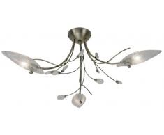 Chypre 3 Plafonnier Finition pour les plafonds bas en laiton antique avec abat-jours feuilles en verre transparent décorés de gouttes en cristal