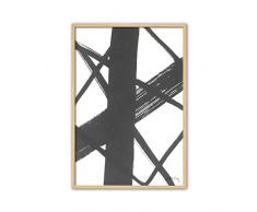 Cuadriman Abstrait Tableau Encre VII, Bois, Blanc et Noir, 92Â x 62Â cm