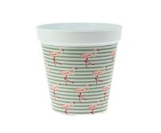 My Note Deco 065720 Cache Pot Rond prÃ©-percÃ© 17cm Flamant en Plastique Recyclable, Blanc Rose, 17 cm