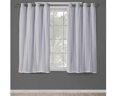 Exclusif Home Catarina Layered Solide occultant et Sheer fenêtre Panneau de Rideau Paire avec Åillets en Haut, Polyester, Nuage Gris, 63 x 52 x 0.2 cm