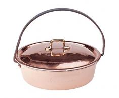 Pentole Agnelli Casserole avec Couvercle et Manche Anse, en cuivre martelé 29 cm Cuivre