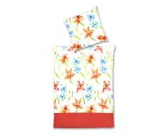 Symphony 46521/901_211 Parure de lit avec drap Maco Satin 200 x 200 cm/80 x 80 cm Motif fleur Rouge/blanc