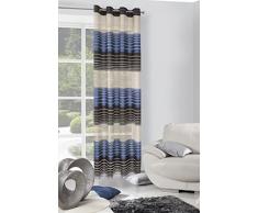 Eurofirany zAS/Motifs g/Motifs Kaka Rideau Ã Oeillets 140 x 250 cm, Bleu foncÃ©/Marron